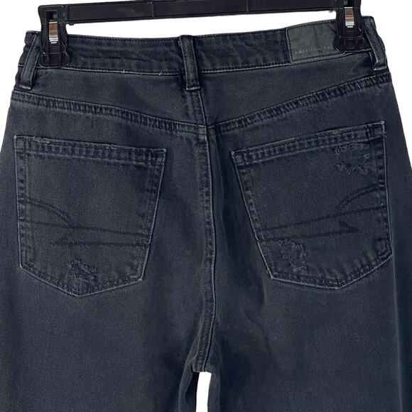 American Eagle SZ 2 Mom Straight Jeans Distressed Pockets High-Rise Faded Black - Picture 6 of 12